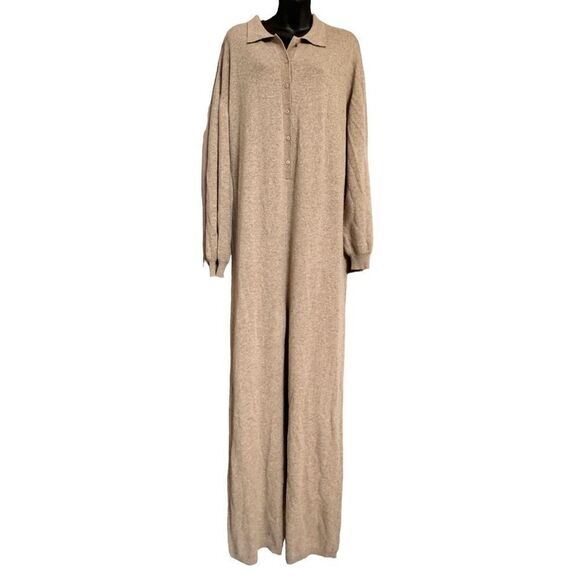 NEW Nordstrom tan cashmere knit straight leg jumpsuit size large luxurious - Picture 2 of 11